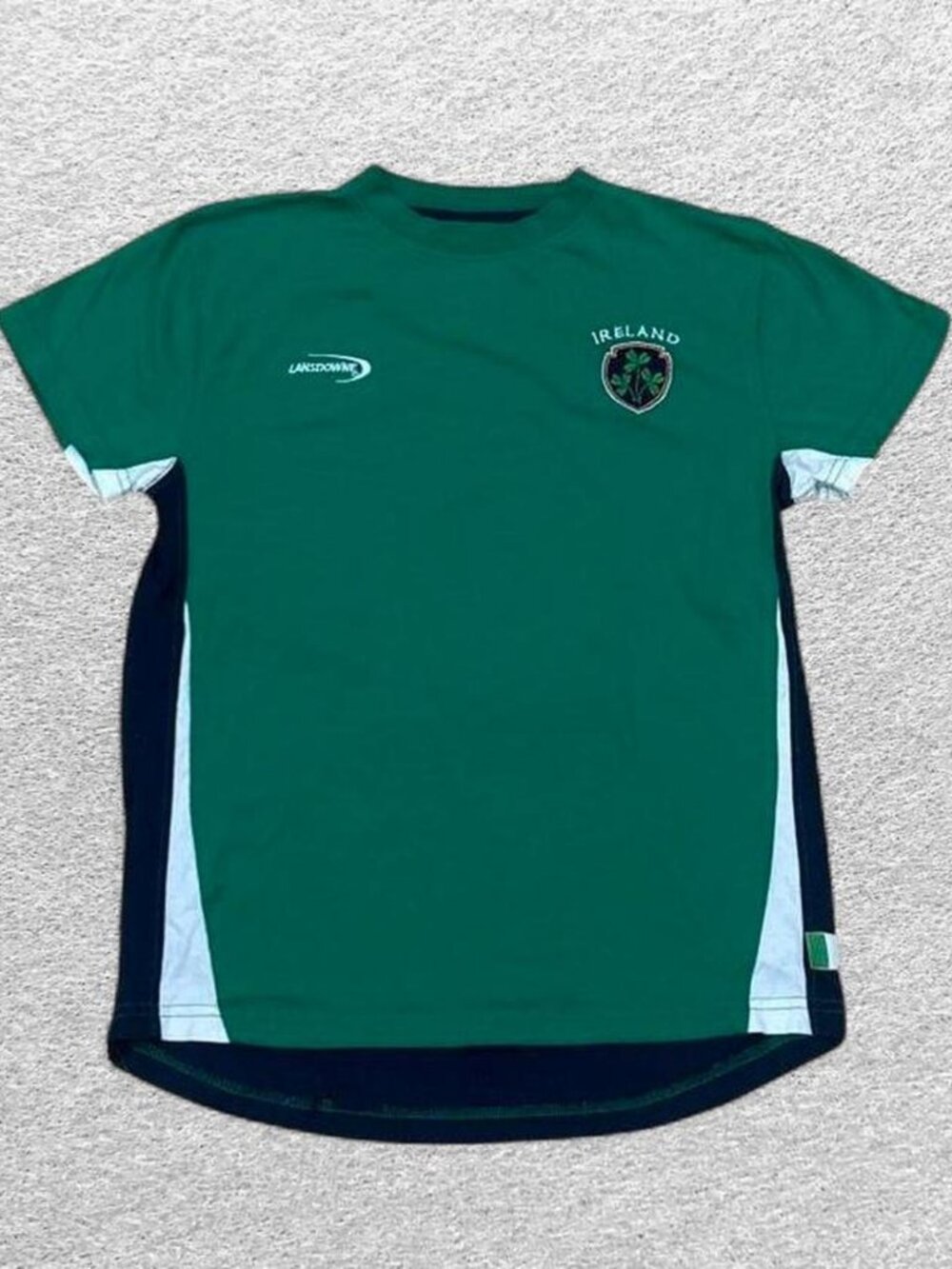 Lansdowne Ireland Rugby Shirt Green Embroidered Kids Sz 11-12 Contrast Panels